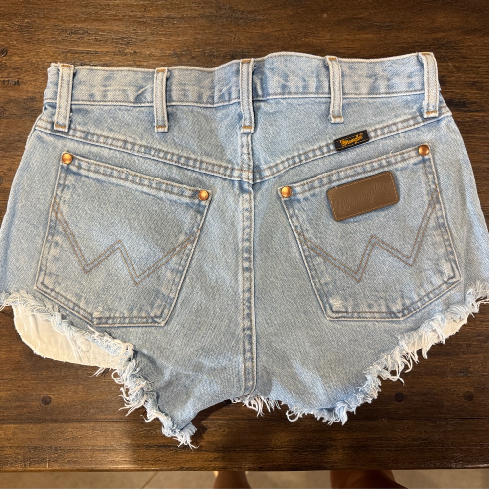 Wrangler Blue Jean Shorts with Distressed Hem